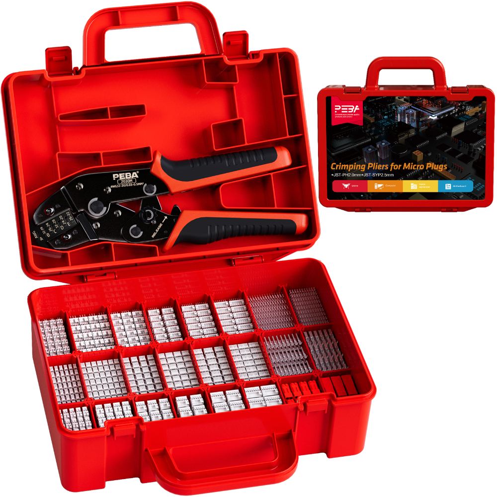 PEBA Crimping Tool JST PH 2.0 Connector Kit,with 24 Styles 2.0mm JST-PH Connectors and JST-SYP Connectors, PEBA 0,03-0,5mm² Crimping Pliers for PH, Dupont,JST Series,Molex,IC Connectors