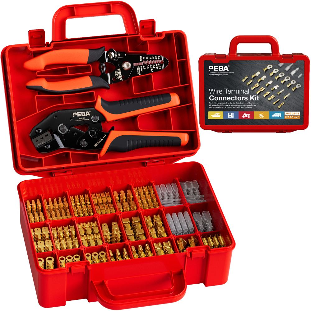 PEBA Crimping Tool AWG 24-14 for Open Terminal 2.8mm 3.5mm 3.9mm 4.8mm 6.3mm Connector, Wire Crimper suit Speaker Connectors Terminal, Molex Connectors, AMP-TE Connectors - Spade Connectors Kit